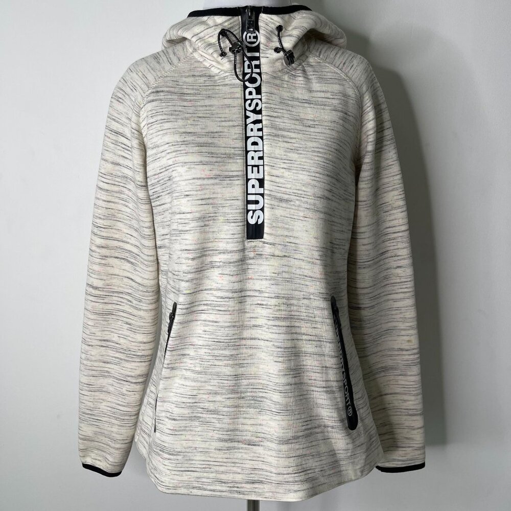 Superdry Sport Women's White Grey Half Zip Pullover Hoodie Size Medium